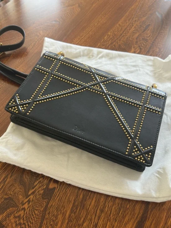 Lambskin Studded Medium Diorama Flap Bag Black Gently Worn - Picture 4 of 16